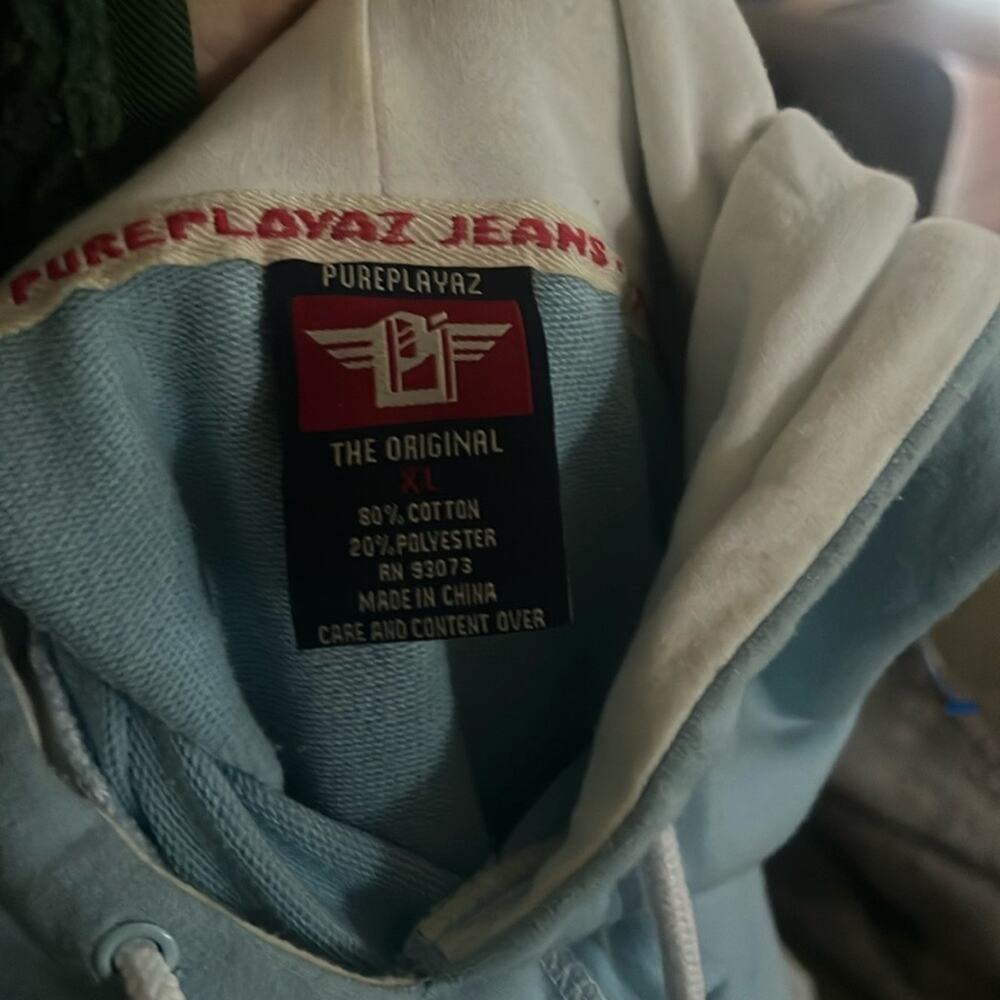 VNTG PUREPLAYAZ throwback Y2K Streetwear embroidered hoodie XL - Picture 2 of 7